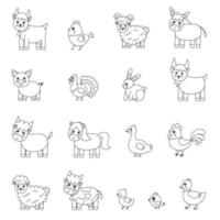 set van zwart-wit schattige boerderijdieren. vectorillustraties. vector