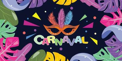 partij folder voor braziliaans carnaval. feestelijk achtergrond met tropisch bladeren. vector