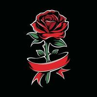mooi rood roos en lint, wijnoogst illustratie. perfect voor t-shirts en tatoeëren vector