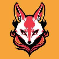 mooi kitsune masker artwork met rood een oranje kleur. Japans masker vector