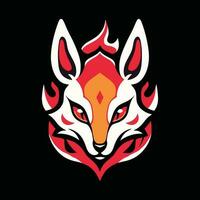 mooi kitsune masker artwork met rood een oranje kleur. Japans masker vector