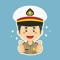 gelukkig Indonesisch Politie karakter sticker vector