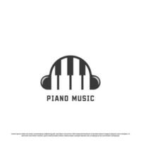 piano muziek- logo ontwerp illustratie. gemakkelijk abstract creatief vlak schaduw silhouet van koptelefoon pianist en piano musical instrument. theater orkest vermaak musical instrument concept icoon vector