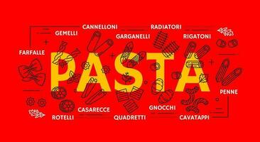 pasta types banier of Italiaans voedsel dun lijn pictogrammen vector