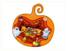 halloween papier besnoeiing pompoen met dubbele expositie vector