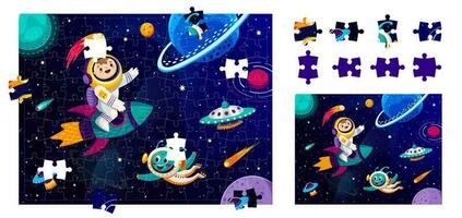 tekenfilm buitenaards wezen, astronaut en ruimte, decoupeerzaag puzzel vector