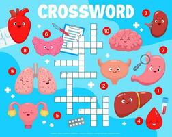 kruiswoordraadsel quiz spel rooster met tekenfilm lichaam organen vector