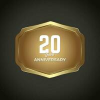 luxe banier voor 20 jaren verjaardag viering, gouden retro wijnoogst kader vector illustratie voor ijzer web knop Aan donker helling achtergrond