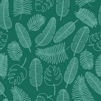 tropisch bladeren groen naadloos patroon. hand- getrokken soorten van tropisch bladeren patroon. monster, palm blad, banaan blad vector