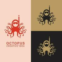 Octopus spookachtig duiker logo icoon. vector