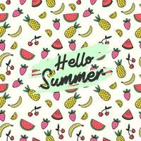 gekleurde zomer tropisch fruit patroon met hand- getrokken fruit vector illustratie
