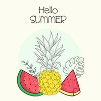 fruit illustratie met watermeloen ananas en tropisch bladeren vector