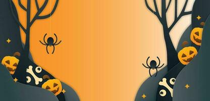 halloween concept, gelukkig jack O lantaarn met Vleugels vliegend tussen pompoenen Aan oranje kleur achtergrond, minimaal stijl, 3d geven vector