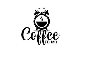 koffie tijd logo met een combinatie van een kop van koffie, een alarm, en mooi belettering. zijn mooi zo voor drank logo, Scherm in cafe en restaurant, t-shirt, sticker, enz. vector