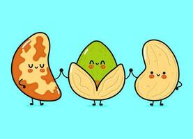 schattig, grappig gelukkig braziliaans noot, pistache en cashewnoten noot vector