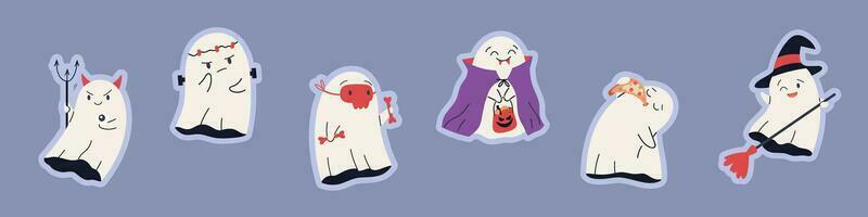 kawaii geesten verzameling. halloween karakter reeks met eng en spookachtig gezichten. geïsoleerd vector illustraties Aan een wit achtergrond.