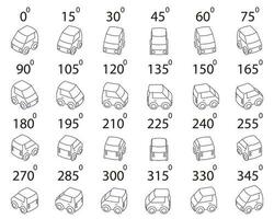 een reeks van 24 compact auto's van verschillend hoeken. vector