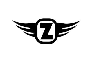 z alfabet letter logo voor bedrijf en bedrijf met vleugels en zwart-witte kleur. corporate brading en belettering icoon met eenvoudig ontwerp vector