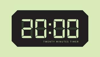 20 min lcd digitaal klok, tonen twintig minuten staat. Koken tijd, stopwatch, countdown indicatie vector