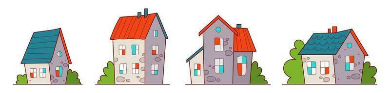 cartoon cottage-collectie. verschillende kleine schattige huizen vectorillustratie vector