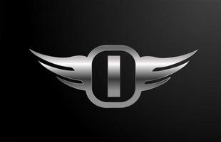 ik letter logo alfabet voor zaken en bedrijf met vleugels en zilveren kleur. bedrijfsbelettering en brading met metalen design icoon vector