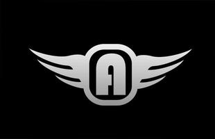 een alfabet letter-logo voor bedrijf en bedrijf met vleugels en zwart-wit grijze kleur. corporate brading en belettering icoon met eenvoudig ontwerp vector