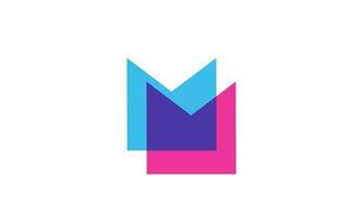 doorgesneden m letter logo icoon voor bedrijf. blauw en roze alfabetontwerp voor zakelijk en zakelijk vector