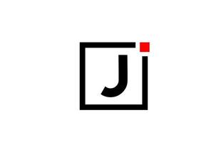 j alfabet letterpictogram logo in zwart-wit. bedrijfs- en zakelijk ontwerp met vierkante en rode stip. creatieve huisstijlsjabloon vector