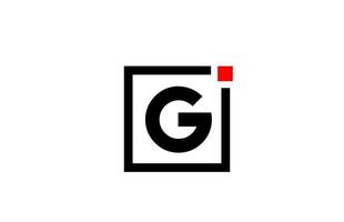 g alfabet letterpictogram logo in zwart-wit. bedrijfs- en zakelijk ontwerp met vierkante en rode stip. creatieve huisstijlsjabloon vector