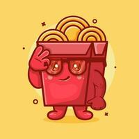 grappig noodle doos karakter mascotte met OK teken hand- geïsoleerd tekenfilm in vlak stijl ontwerp vector