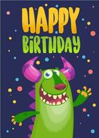 tekenfilm monsters verjaardag illustratie. vector ontwerp voor verjaardag partij, uitnodiging, partij poster