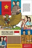 gelukkig Indonesisch onafhankelijkheid dag hand getekend illustratie achtergrond. tijdschrift Hoes sjabloon idee vector