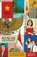 gelukkig Indonesisch onafhankelijkheid dag hand getekend illustratie achtergrond. tijdschrift Hoes sjabloon idee vector