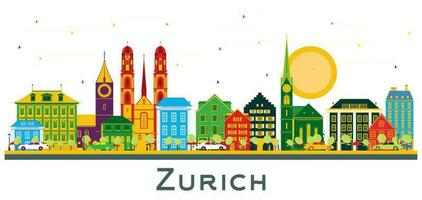 Zürich Zwitserland stad horizon met kleur gebouwen geïsoleerd Aan wit. vector