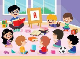 kinderen en leraar Bij kleuterschool vector