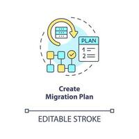 creëren migratie plan concept icoon. in beweging website naar nieuw platform. verandering cms abstract idee dun lijn illustratie. geïsoleerd schets tekening. bewerkbare beroerte vector