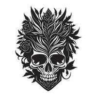 decoratief tribal schedel met bloemen ontwerp zwart schets vector Aan wit achtergrond