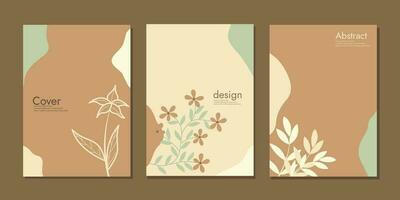 reeks van boek Hoes ontwerpen met hand- getrokken bloemen decoraties. abstract retro botanisch achtergrondgrootte a4 voor boeken, dagboek, notitieboekjes, planners, brochures, catalogi vector