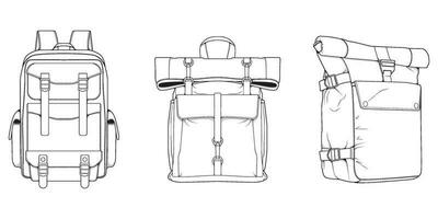 hand- getrokken vector reeks van rugzakken. tekenfilm gewoontjes rugzak, koel rugzak schetsen . rugzakken vector illustratie.