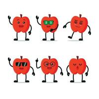 schattig appel tekenfilm karakter vector icoon illustratie voedsel met verschillend werkzaamheid gezicht uitdrukking