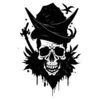 gezagvoerder schedel vector, piraat schedel vector zwart schets illustratie Aan wit achtergrond.