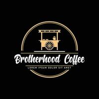 broederschap koffie logo, angstaanjagend, cafe logo, venter, pakman, marskramer vector ontwerp