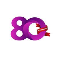 80 jaar verjaardag viering paars lint vector sjabloon ontwerp illustratie