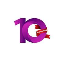 10 jaar verjaardag viering paars lint vector sjabloon ontwerp illustratie