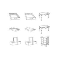 icoon reeks verzameling van dienblad en lade tafel modern schets stijl pictogrammen. beroerte vector illustratie Aan een wit achtergrond.