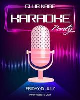 karaoke partij uitnodiging poster ontwerpsjabloon. neon gloeiende flyer met vintage microfoon. vector
