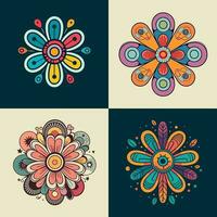 jaren 70 retro bloemen retro groovy naief bloemen kamille madeliefje chrysant vector