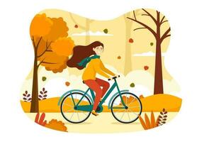 vallen werkzaamheid vector illustratie met activiteiten Leuk vinden een mensen ritten een fiets, lezen boek, kom tot rust of jogging in de herfst stad park Sjablonen