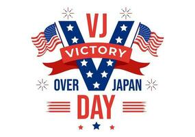 vj zege over- Japan dag vieren vector illustratie met Verenigde staat vlag achtergrond in vlak tekenfilm hand- getrokken voor landen bladzijde Sjablonen