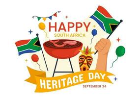 gelukkig erfgoed dag zuiden Afrika vector illustratie Aan september 24 met golvend vlag achtergrond, eerbiedigen Afrikaanse cultuur en tradities Sjablonen